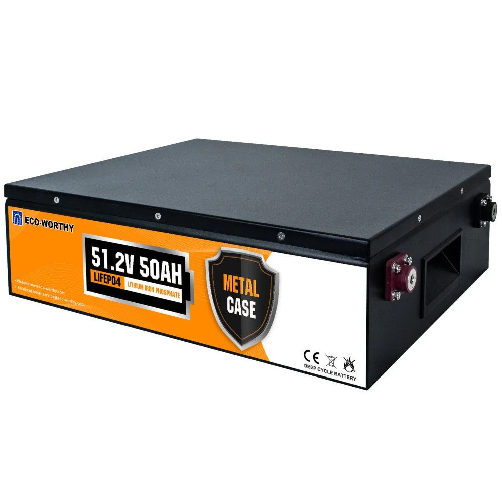 48V 50Ah Stackable Metal Case LiFePO4 Battery For Lawn Mower, Golf Cart, Solar Off-Grid