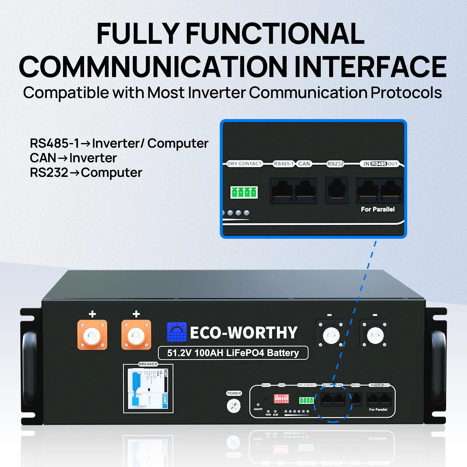 B2B-ECO-WORTHY 48V 100Ah Server Rack Battery | 5.12kWh V3 Lithium Battery | UL1973 | UL9540A | 10-Year Warranty - Image 5
