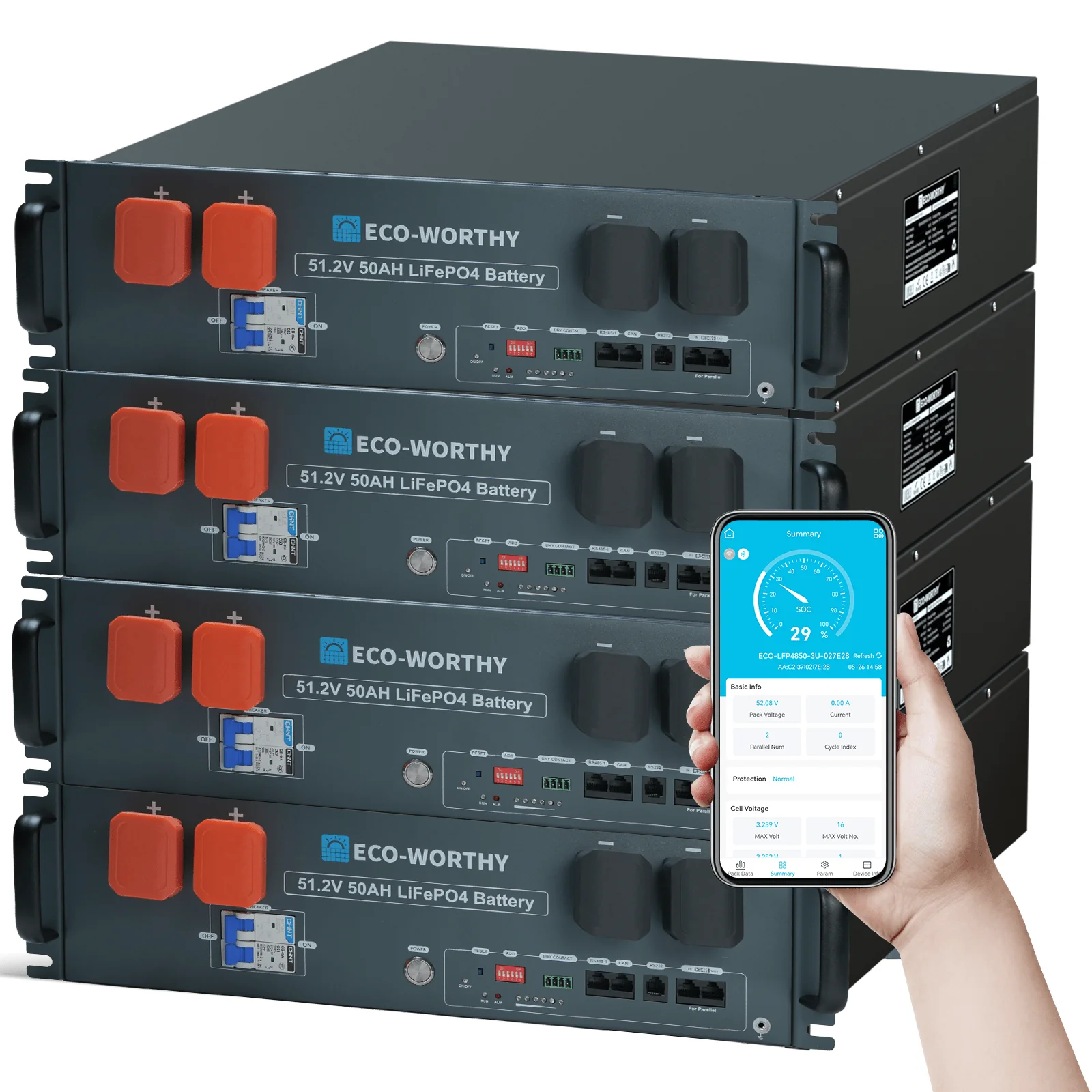 B2B-ECO-WORTHY 48V 50Ah Server Rack Lithium Battery 2.56kWh - Image 9