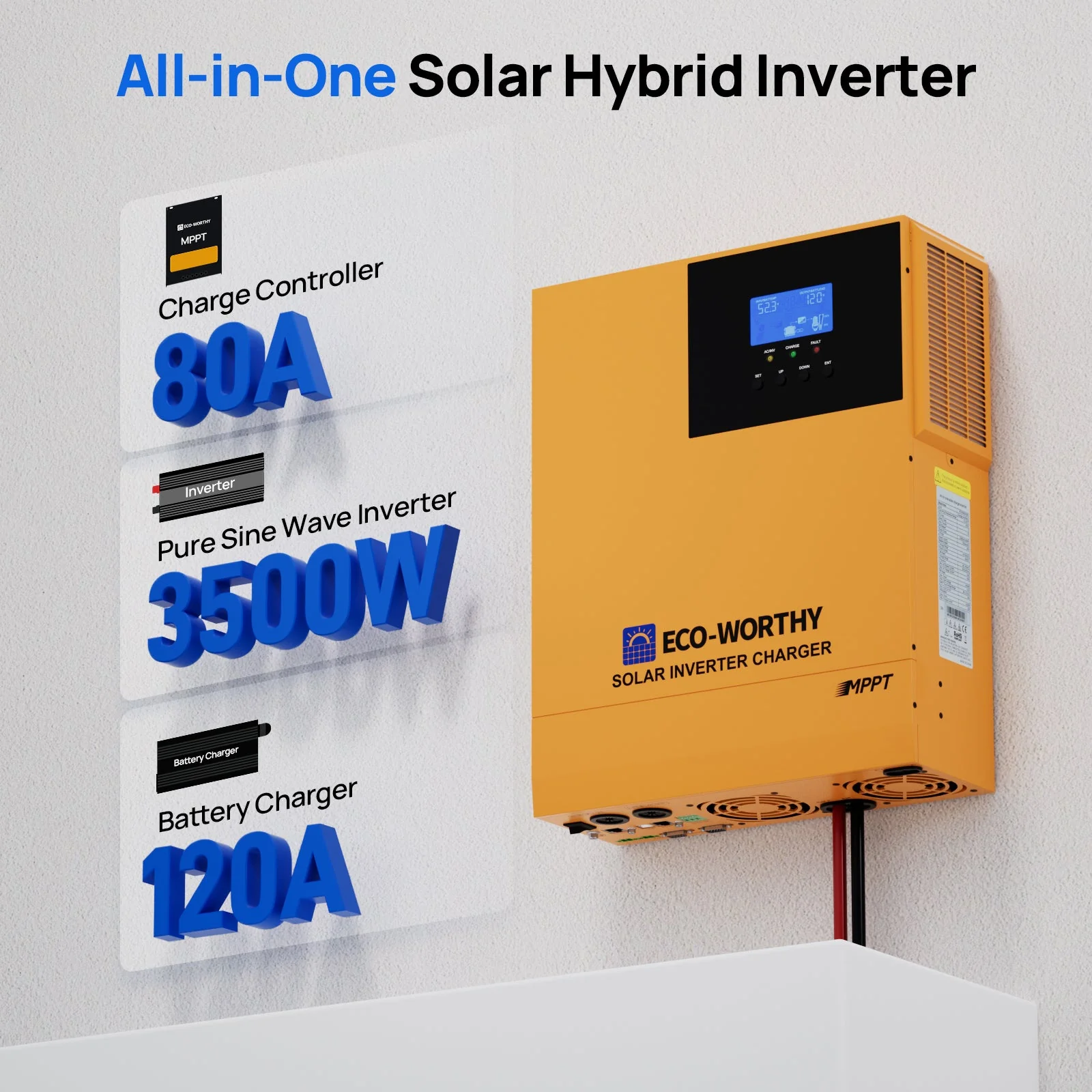 ECO-WORTHY 5.12KWh Home Backup Power With 48V 100Ah LiFePO4 And  3500W 48V Off-Grid Inverter - Image 4