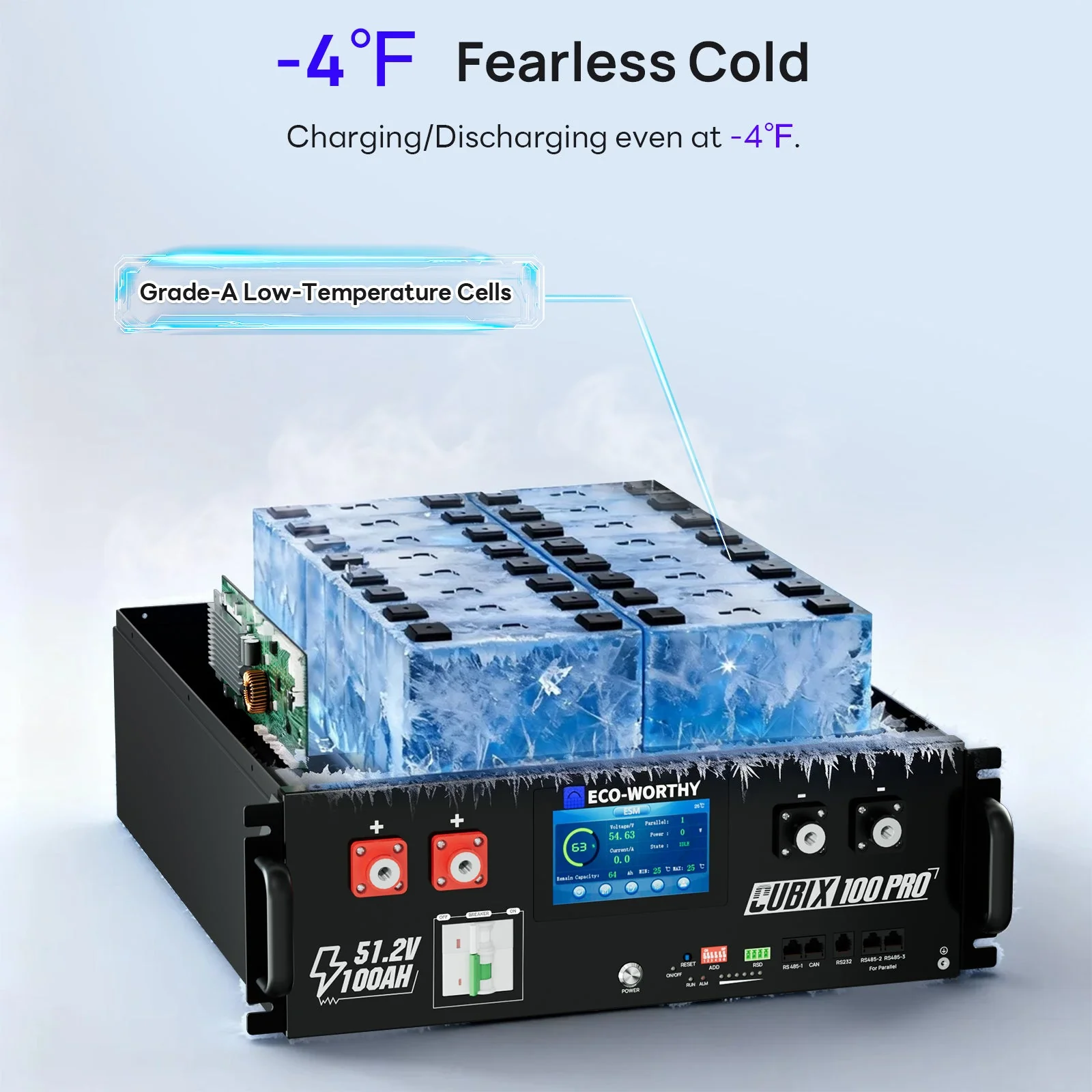 ECO-WORTHY Cubix 100 Pro | 48V 100AH Server Rack Battery | Bluetooth & WiFi | Low-Temp Ready | 10 Years Warranty - Image 3