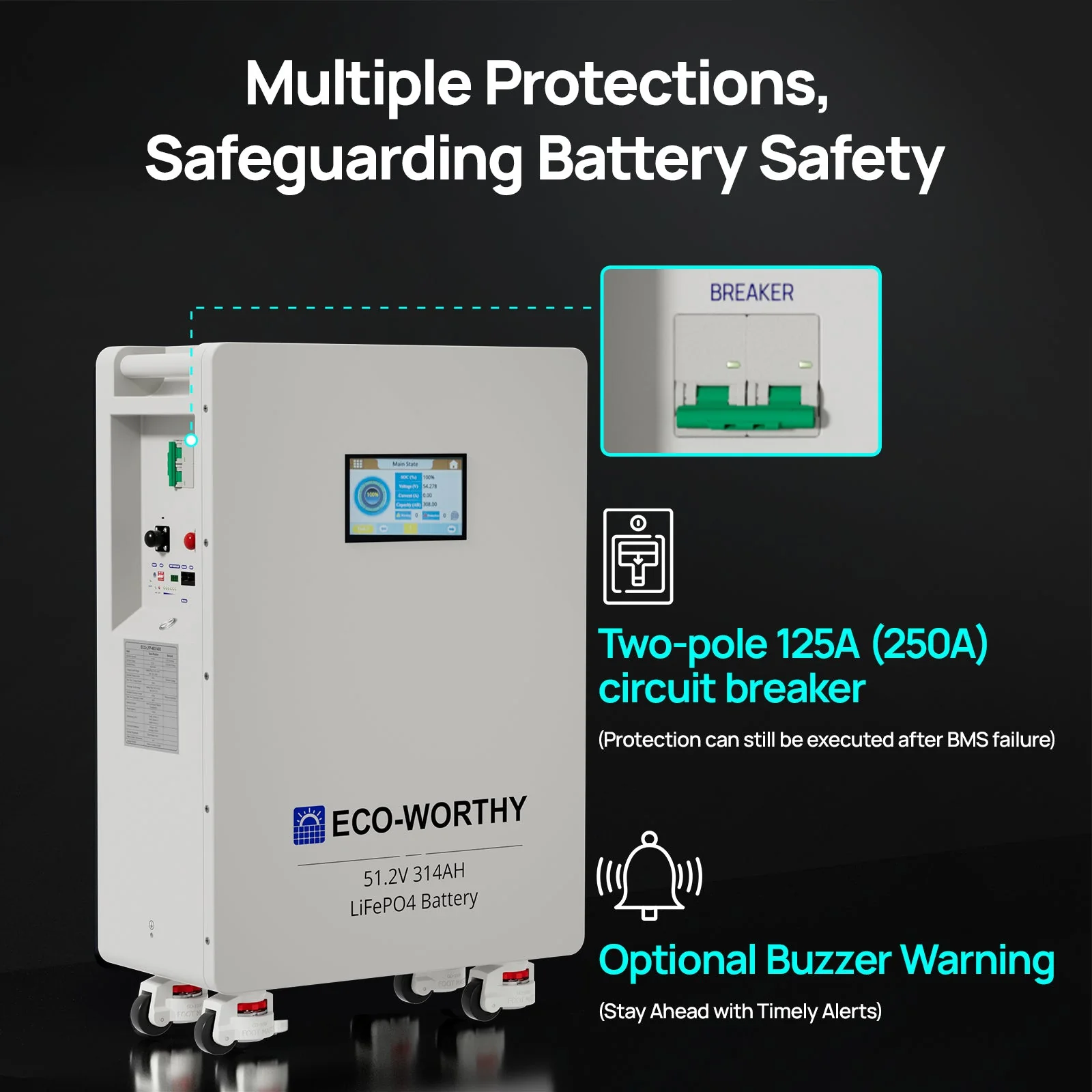 ECO-WORTHY Home Backup Power 16.08KWh 51.2V 314Ah Battery+5kW 48V Off Grid Inverter - Image 5