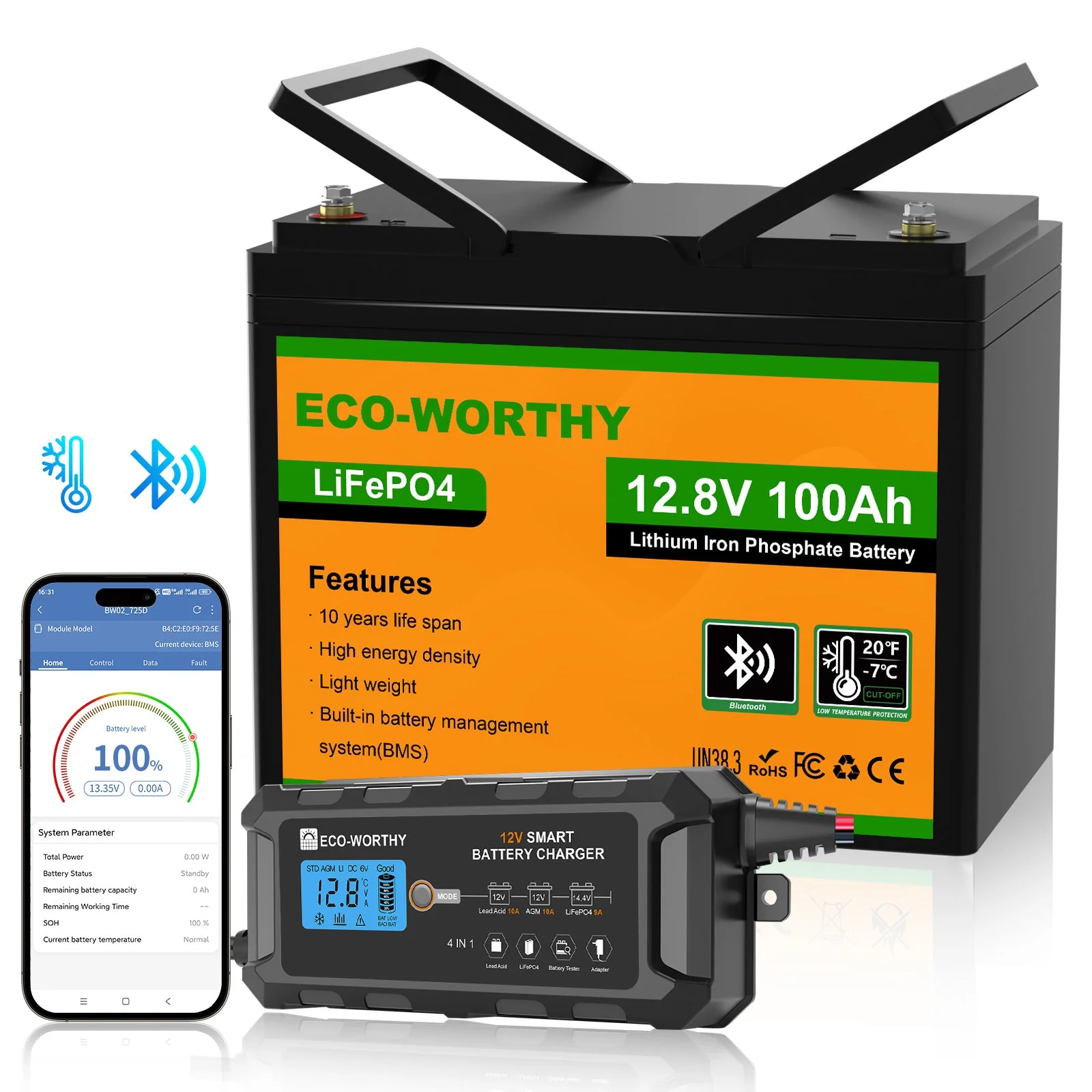 LiFePO4 12V 100Ah Lithium Iron Phosphate Battery With Bluetooth And Low-temperature Protection - Image 10