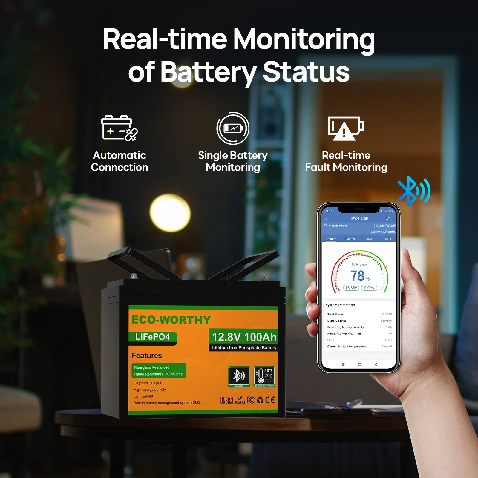 Upgraded LiFePO4 12V 100Ah Lithium Battery with Bluetooth and Low-Temp Protection - Image 6